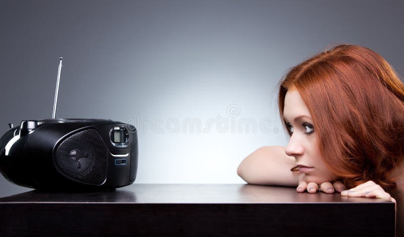 Young Woman Listening Radio Stock Photo - Image of equipment, aerial:  13791294