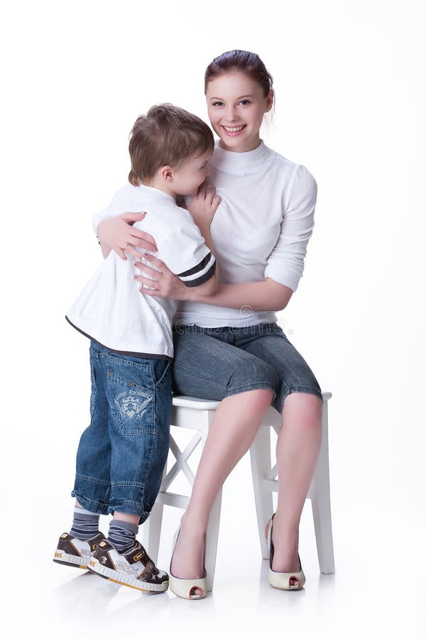 Young Woman and Little Boy stock image