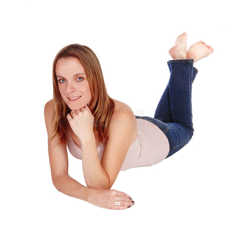 Woman lying on her stomach on the floor. 