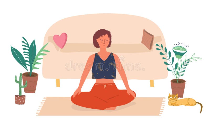 Funny Yoga Woman Character Meditation Stock Vector - Illustration of  female, position: 94950623