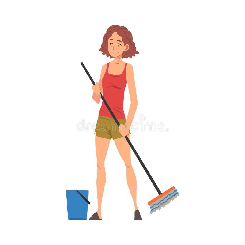 Cleaning woman holding a squeegee mop - house cleaning concept 26223805  Stock Photo at Vecteezy