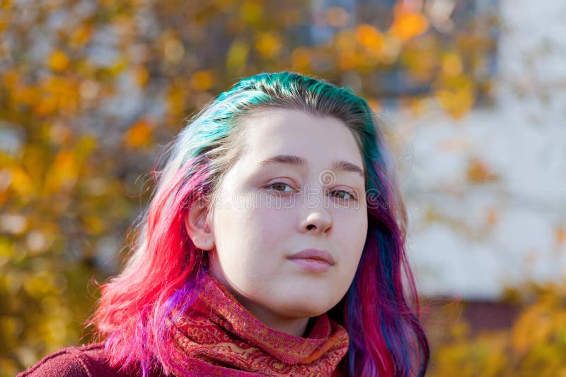 Young Woman with Multicoloured Streaks Hair Stock Photo - Image of