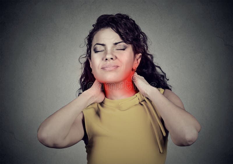 Young woman with neck pain stock photo. Image of face 89609196