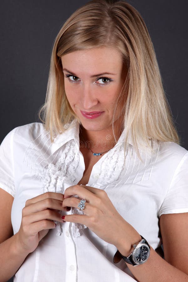 Young Woman Opening Shirt Royalty Free Stock Photos Image 21877668