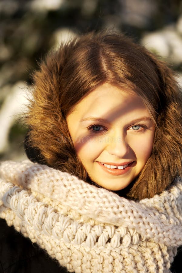 Young Woman Outdoor in the Winter Stock Photo - Image of joyful ...