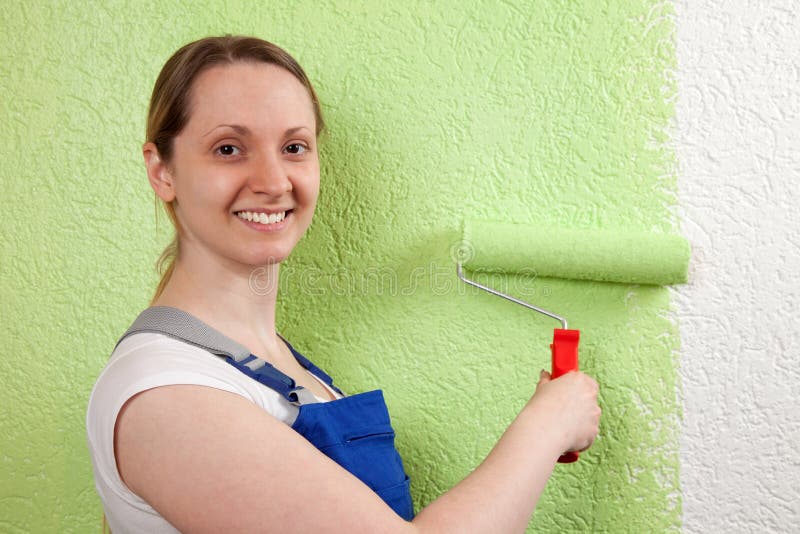 Young Woman with Paint Roller Stock Image Image of brush, person
