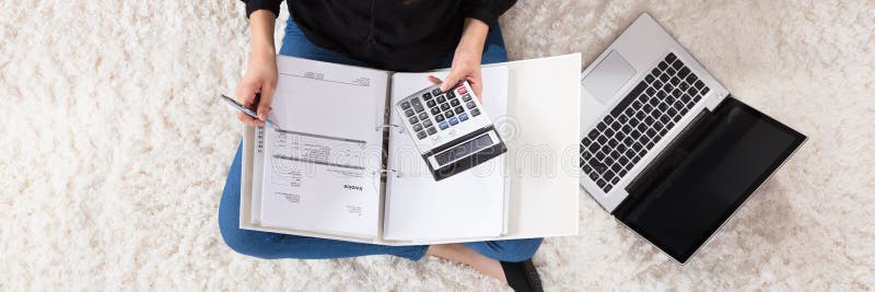 Young Woman Person Calculating Bills royalty free stock images