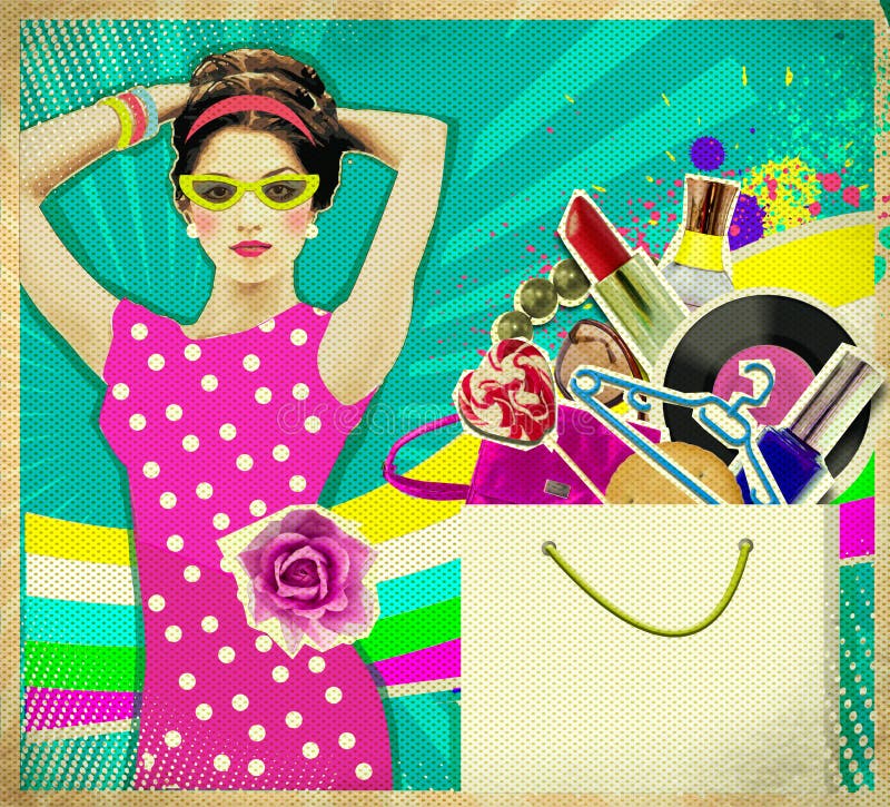 Young woman in pink dress .retro shopping poster background royalty free stock photo Young woman in pink dress .retro shopping poster background royalty free stock photo