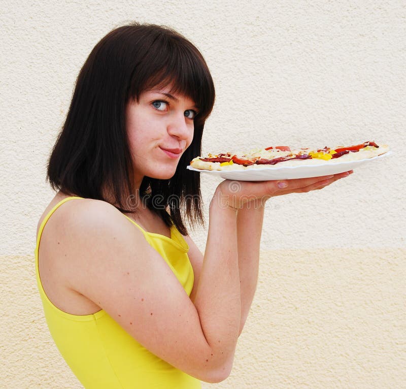 Young woman with pizza stock photo. Image of beautiful 14797944