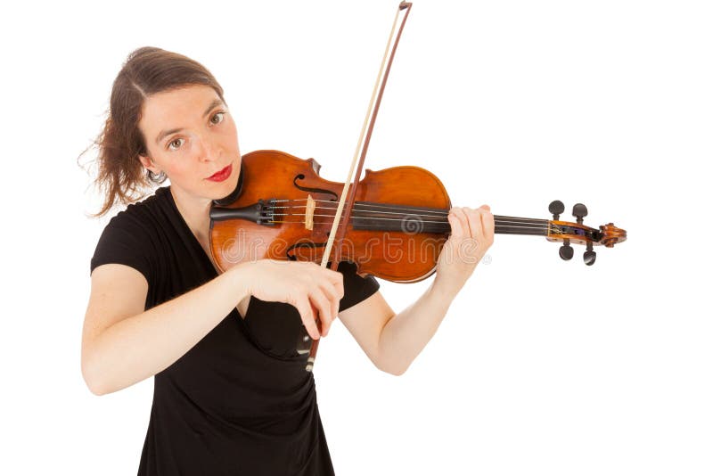 The young woman is playing the violin