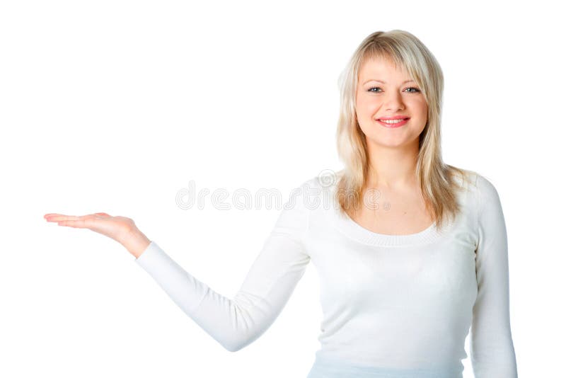 Young woman pointing