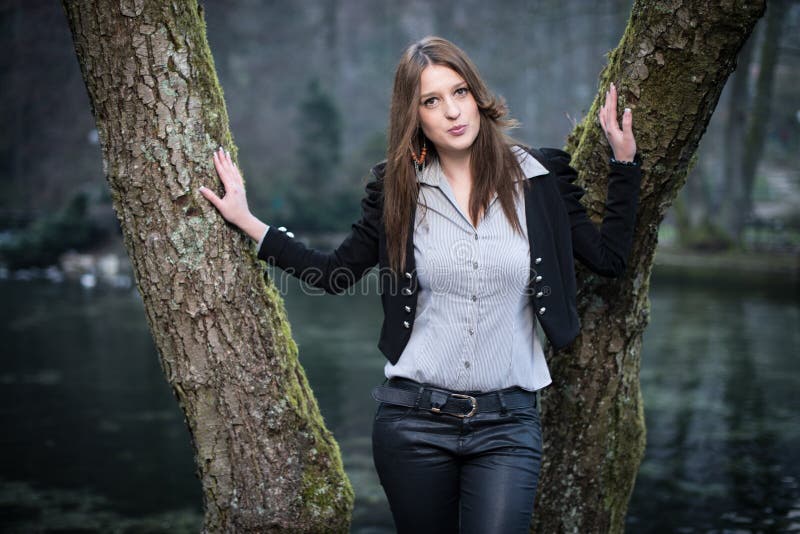 Young woman posing with lips thrown out