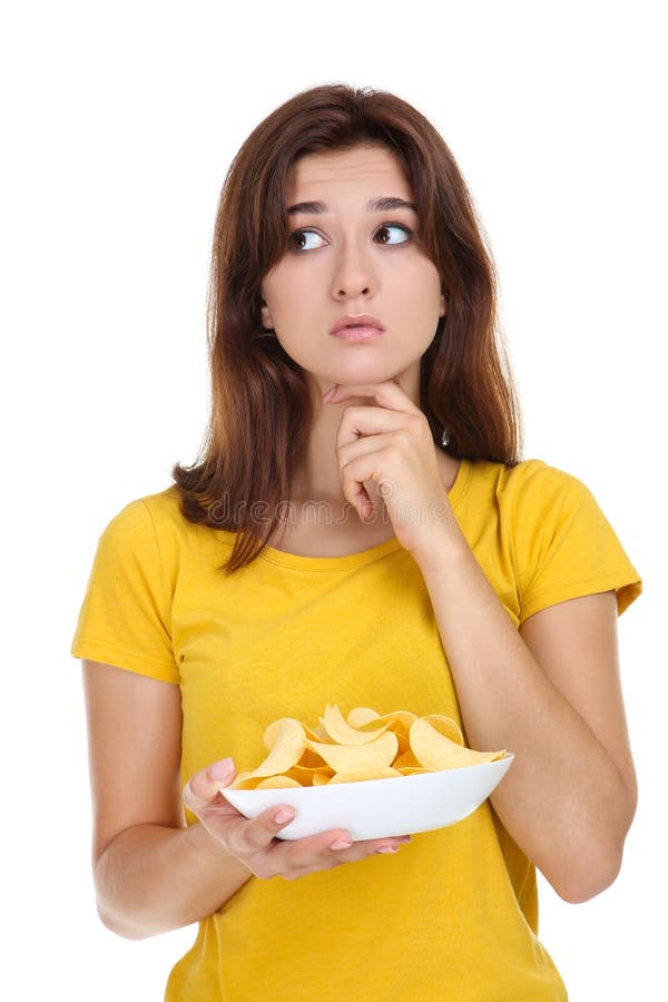 Young Woman with Potato Chips Stock Photo - Image of natural, hair