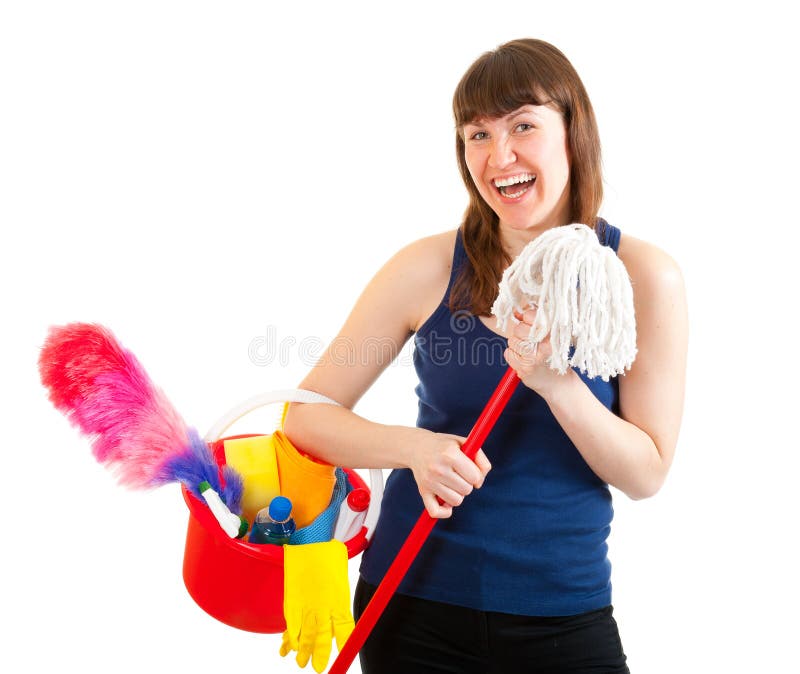 Young Woman is Ready for Cleaning Stock Image Image of dust, bucket