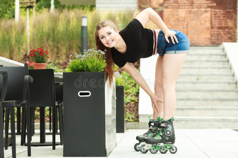 Young Woman Riding Roller Skates Stock Photo - Image of crazy, city ...