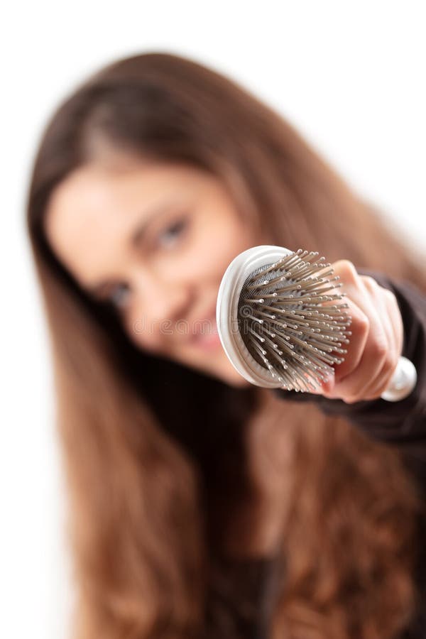 Young Woman Showing Hairbrush Stock Image Image of happy, salon 22456397