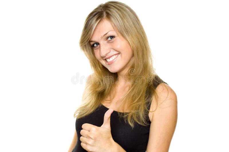 Young woman showing thumbs up