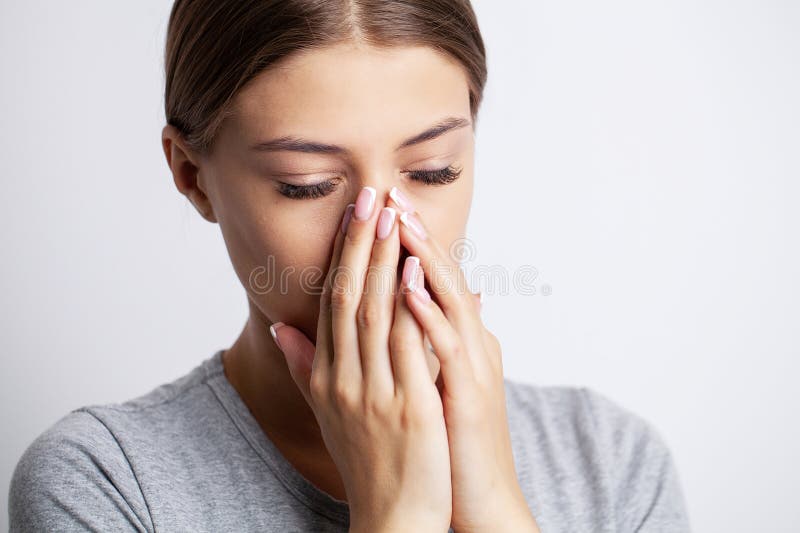 A Young Woman is Sick and Has a Runny Nose Stock Image Image of pain