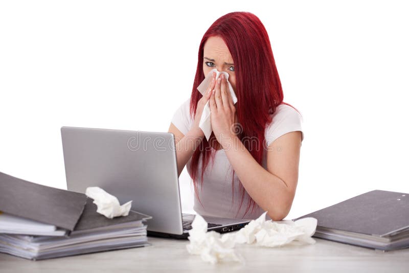 Young woman sick at work