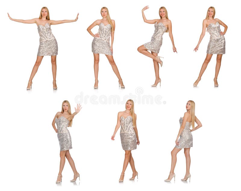 The Young Woman in Silver Dress Isolated on White Stock Image - Image ...