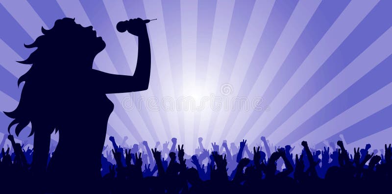 Vector illustration of a young woman singing on stage. Woman singing vectors