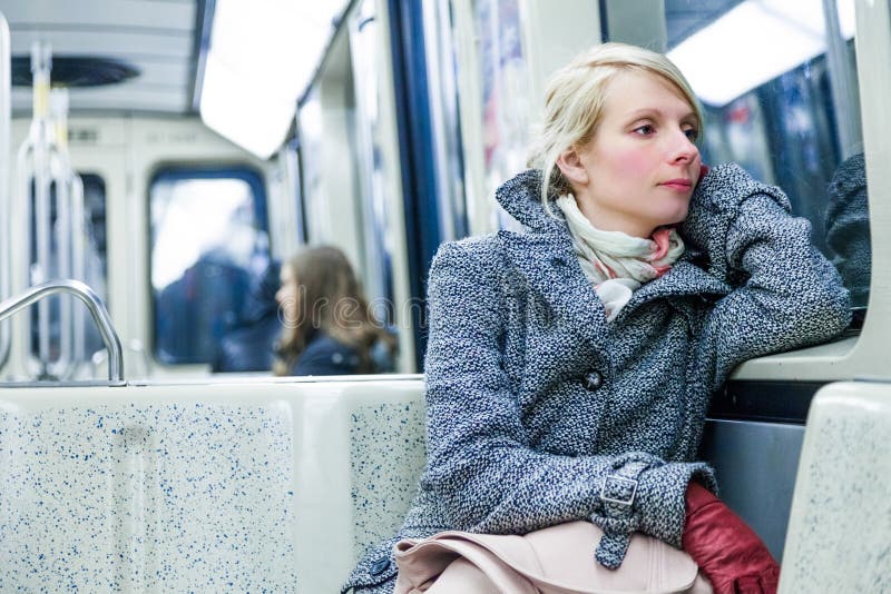Young Woman Sitting inside a Metro Wagon stock image Young Woman Sitting inside a Metro Wagon stock image