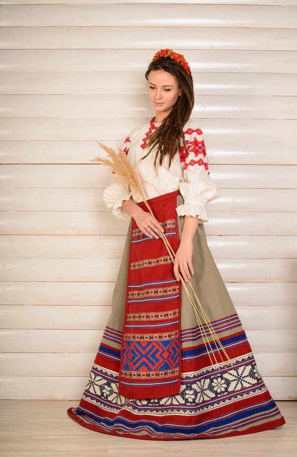 Young Woman in Slavic Belarusian National Original Suit Studio Stock ...