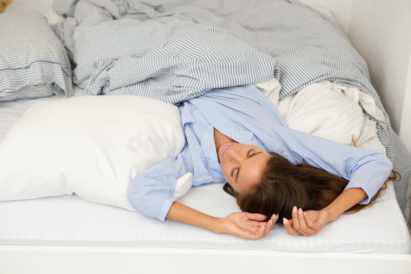 Young Woman Sleeping In Comfortable Bed Stock Image Image Of Bedtime