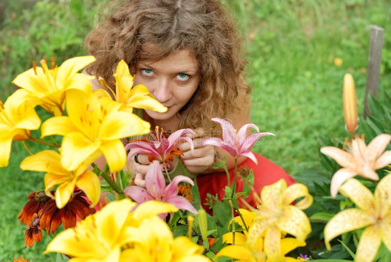 Smelling the Lilies stock image. Image of fresh, discovery 5506973