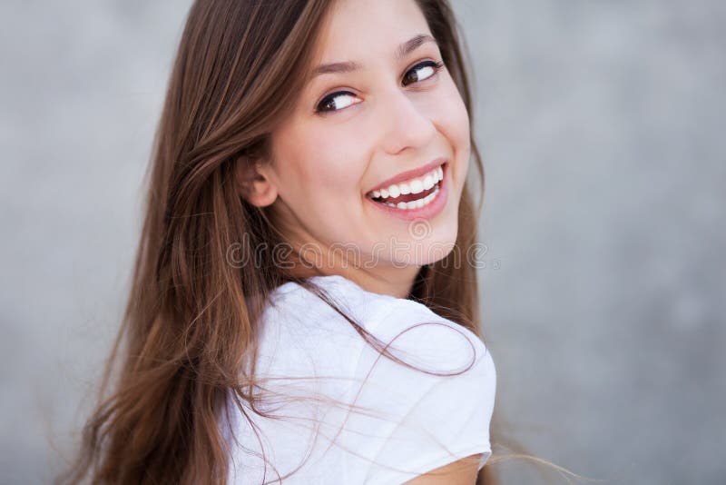 Young woman smiling stock photo