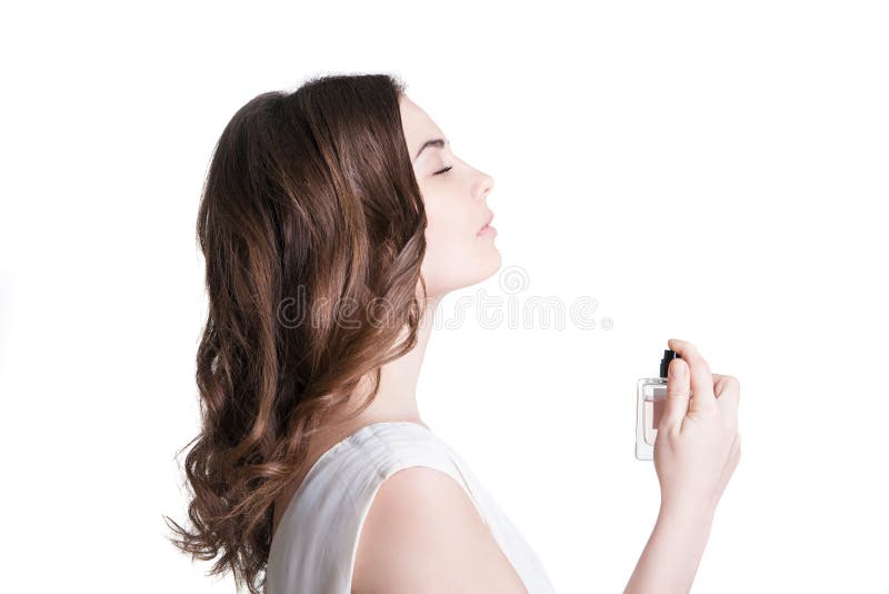 Young Woman Spraying the Perfume Stock Photo - Image of holding, aroma