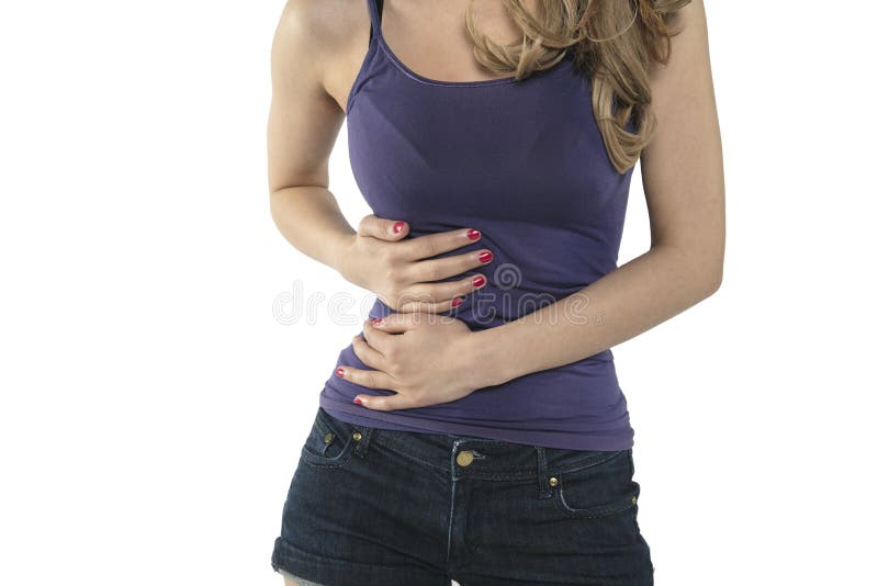 Woman Suffering Flank Pain On White Stock Photo 1051400534