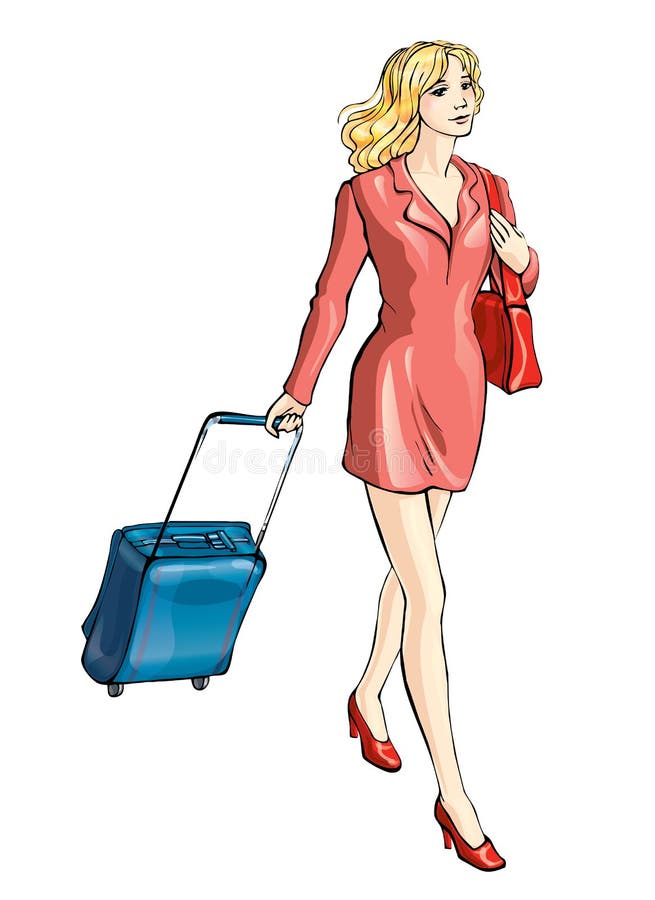 Young woman with suitcase stock vector. Illustration of corporate 3207107
