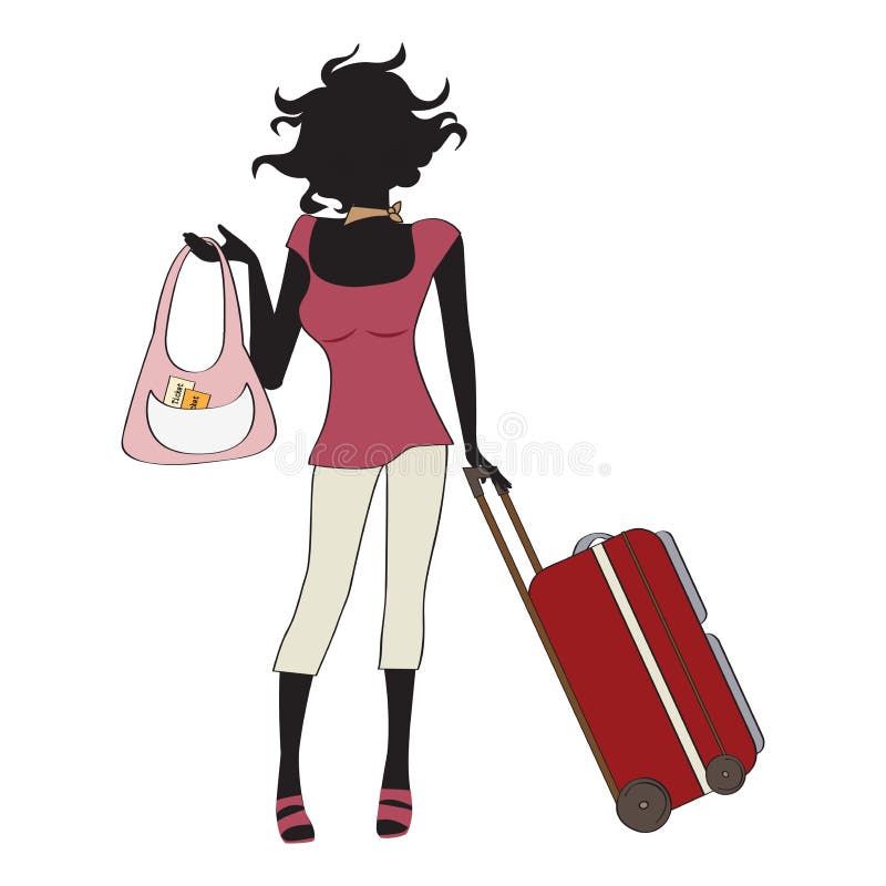 Young woman with suitcase stock vector. Illustration of fashionable ...