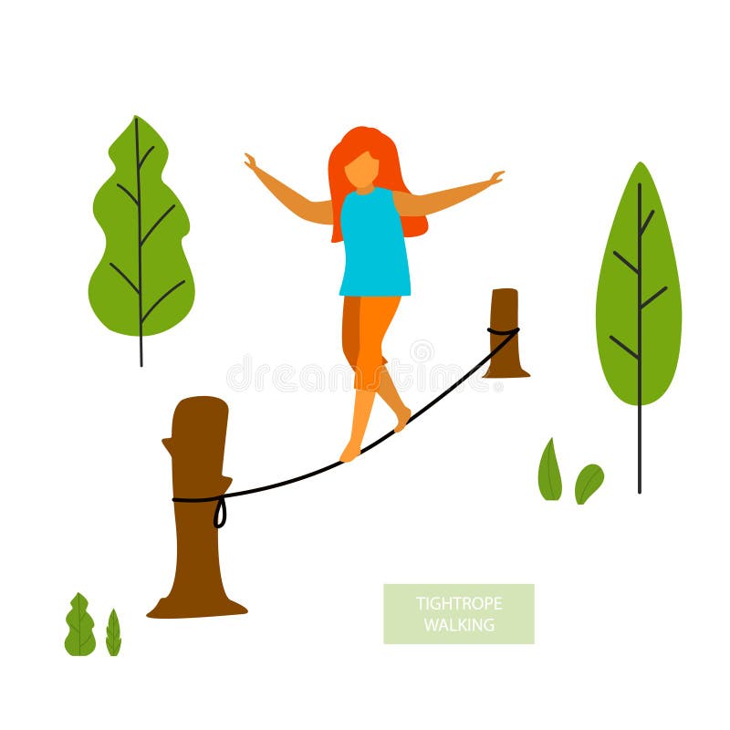 Young Woman Tightrope Walker in the Park Isolated Vector Stock Vector -  Illustration of wire, graphic: 124154444