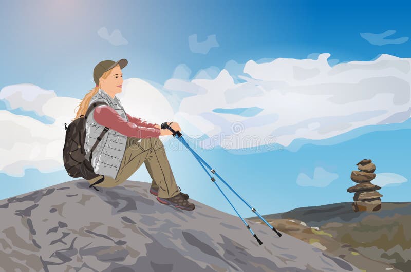 Young woman tourist vector illustration