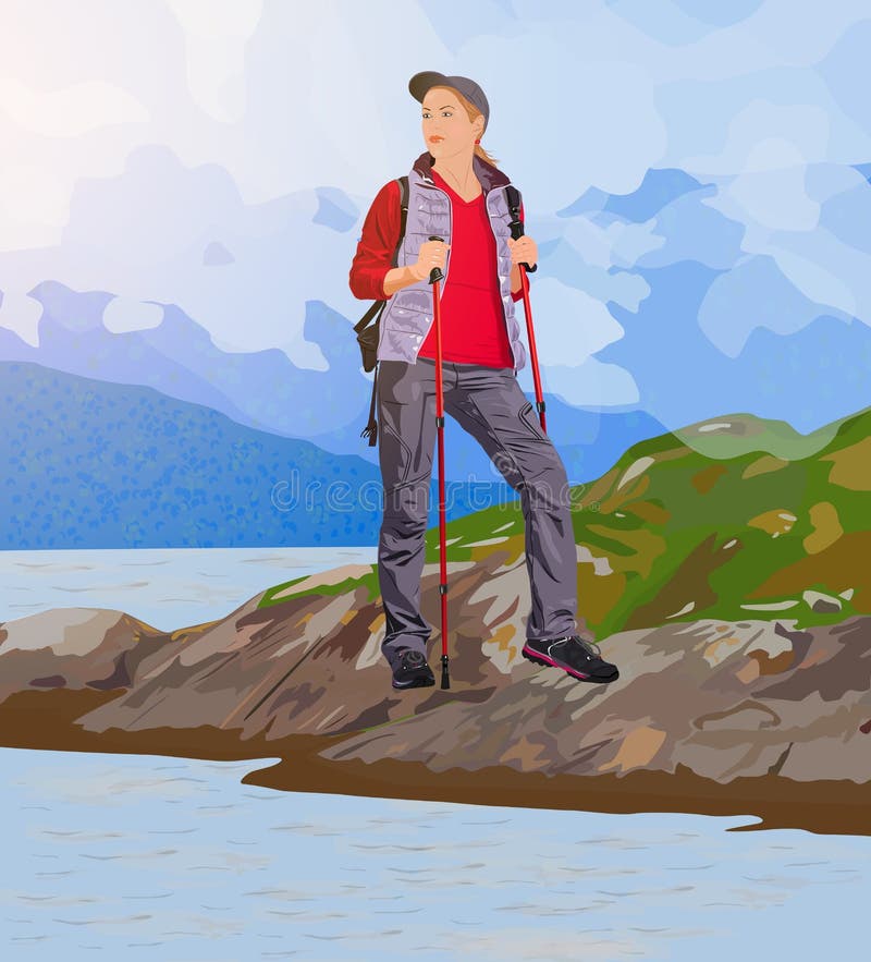 Young woman tourist vector illustration
