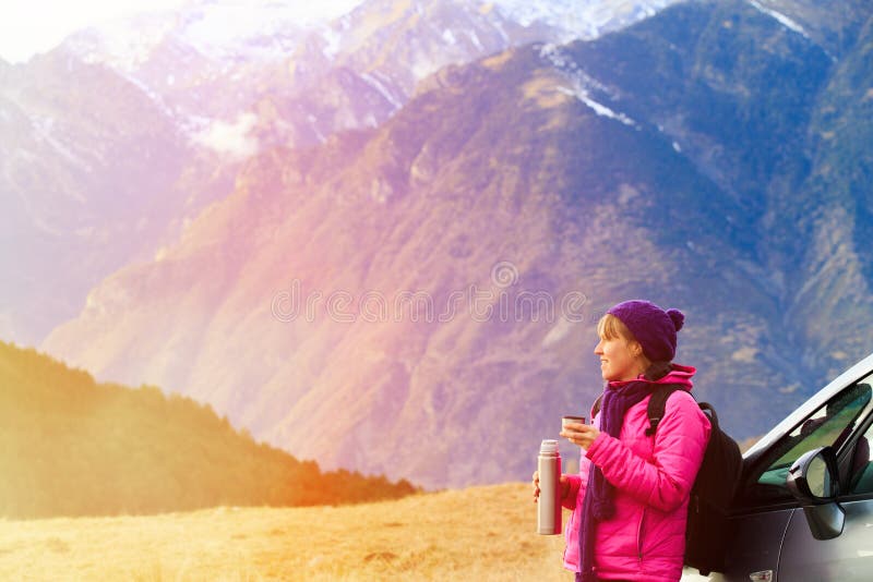 Young woman travel in winter mountains stock photography Young woman travel in winter mountains stock photography