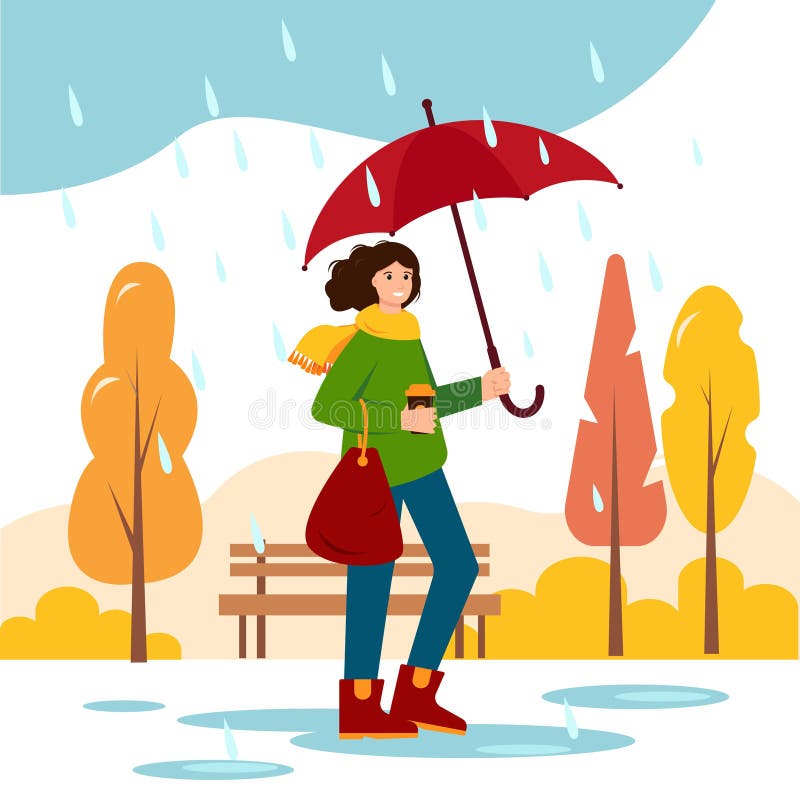 Boy walking in the rain stock vector. Illustration of cold - 31841986