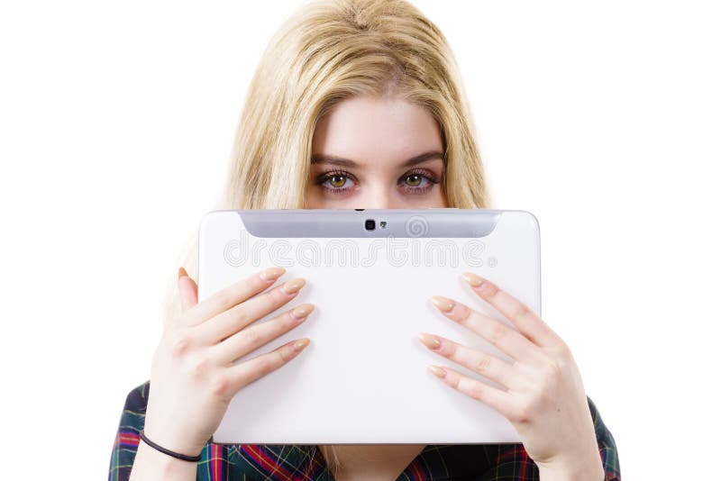 Young woman using tablet stock photos