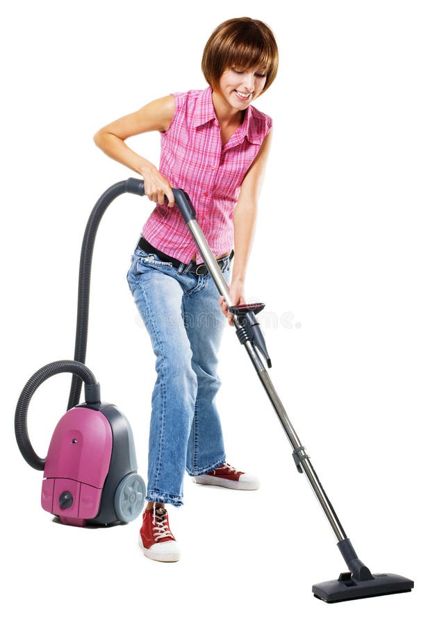 Young woman with vacuum cleaner