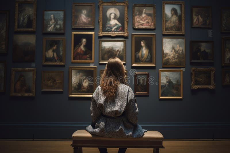 Young Woman Visiting An Art Museum Looking At The Paintngs On young-woman-visiting-an-art-museum-looking-at-the-paintngs-on