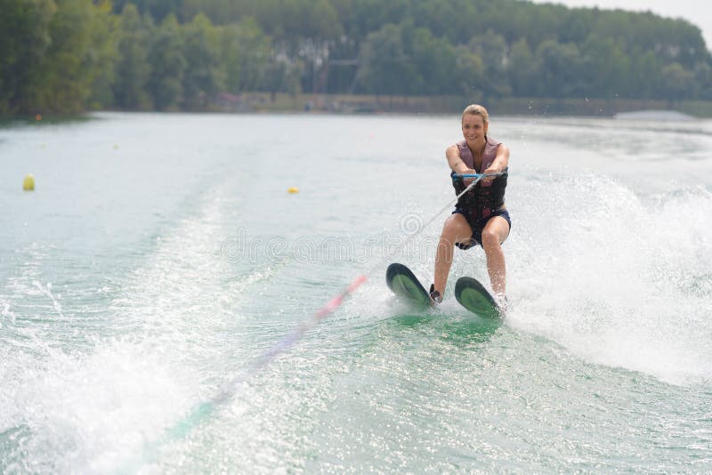 Young Woman Water Skiing on Lake Stock Photo Image of seasons