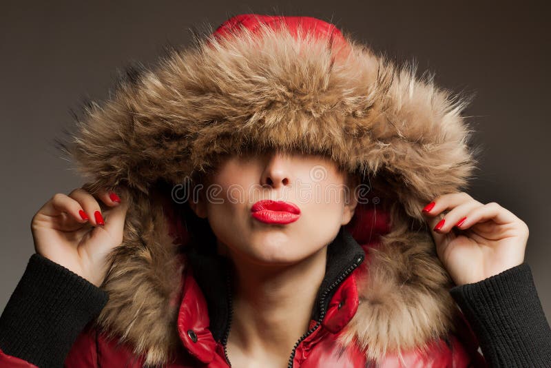 Young Woman Wearing Furry Hood Stock Image - Image of caucasian ...