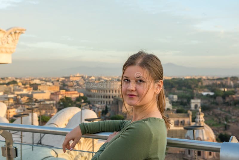 Woman on roof in Rome