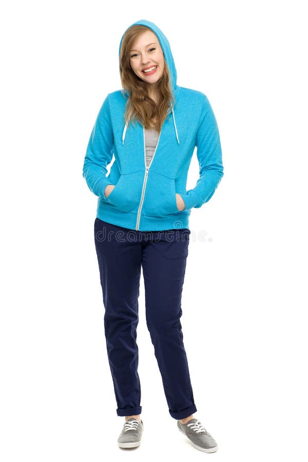 Young woman wearing hooded top