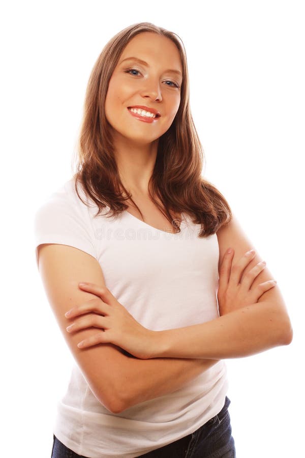 Young Woman Wearing White T-shirt Stock Photo - Image of female ...