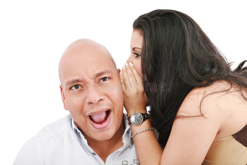 Young woman whispering in her husband ear