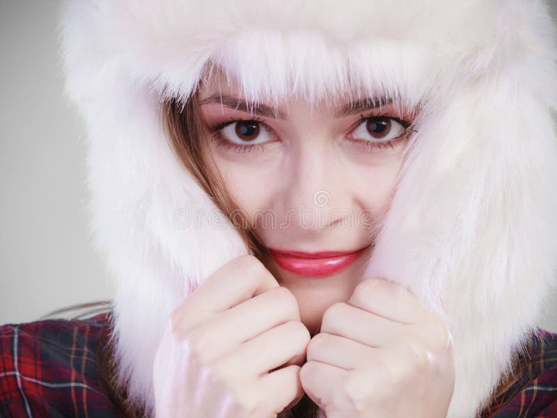 Young Woman in Winter Clothing Fur Cap Stock Image - Image of teenage ...