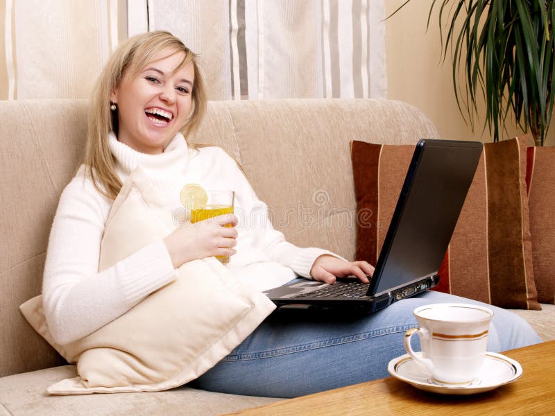 Young woman working at home royalty free stock photos